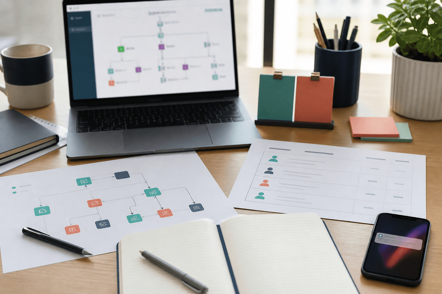 Marketing automation workspace with email journey builder and sales handoff flow